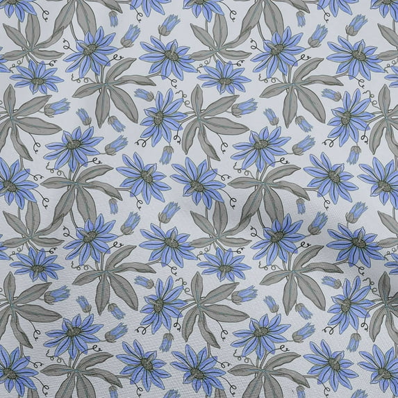 oneOone Cotton Jersey Medium Blue Fabric Floral Craft Projects Decor Fabric Printed By The Yard 58 Inch Wide
