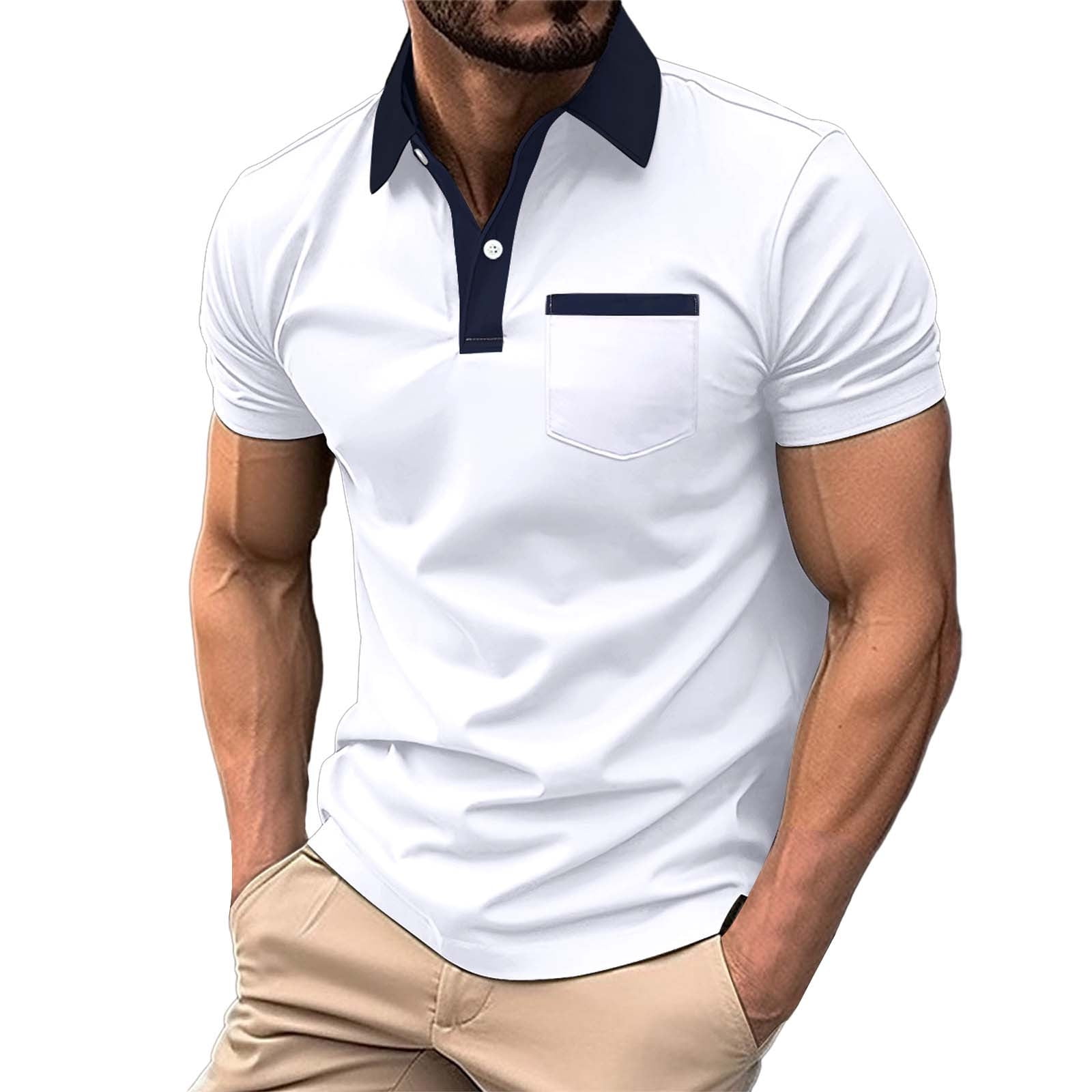 メンズウェア HYPE GOLF V NECK SHORT SLEEVE POLO WHITE WTXUE Polos Short Sleeve, Scrunch Neck Polo Golf Shirts for Men