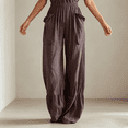 thumbnail image 4 of Morttic Women's Fashion Solid Color Ruffle Strap Wide Leg Jumpsuit – V-Neck Front Zipper Side Pockets Summer Beach One Piece Fuchsia，S, 4 of 6