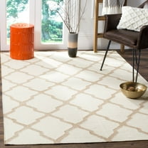 SAFAVIEH Dhurries Landon Geometric Area Rug, Ivory/Camel, 6' x 6' Square