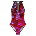 thumbnail image 3 of Red Mermaids Swimsuit Abstract Print One Piece Swimwear Push Up Fashion Bathing Suit Sexy Holiday Pool Printed Beachwear, 3 of 7