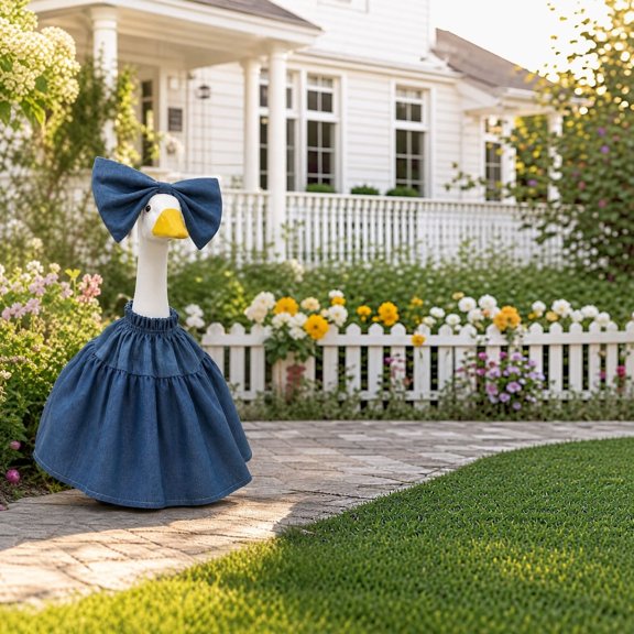 23 Inch Vintage Denim Porch Goose Costume Set, Denim Outfit for Statue, Yard, Lawn, Patio, Garden, Front Porch, Entryway and Outdoor Holiday Display