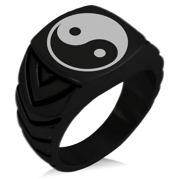 Stainless Steel Yin Yang Chevron Pattern Biker Style Polished Ring