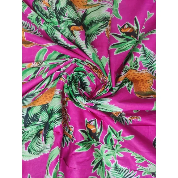 Indian Cotton Running Fabric By Yard Pink Jungle Print Dressmaking Material Yard