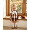 thumbnail image 3 of Yaoqi 2T Toddler Girl Dress 3T Child Girls Winter Clothing Ruffle Long Sleeves Plaid A-line Dress Bowknot One-piece Clothes Brown, 3 of 7