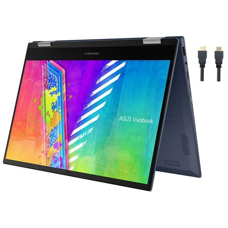 ASUS VivoBook Go 14 Flip Thin and Light 2-in-1 Laptop, 14 inch HD Touch, Intel Celeron N4500, 4GB, 64GB eMMC, 256GB SSD, Windows 11,Blue + Accessory