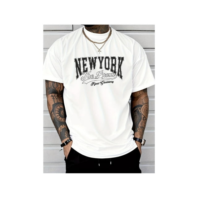Camiseta informal con estampado gráfico de Nueva York para hombre, ligera, 180 g/m², cuello redondo, lavable a máquina, ideal para gimnasio, deportes y ropa informal, ideal para todas las estaciones |