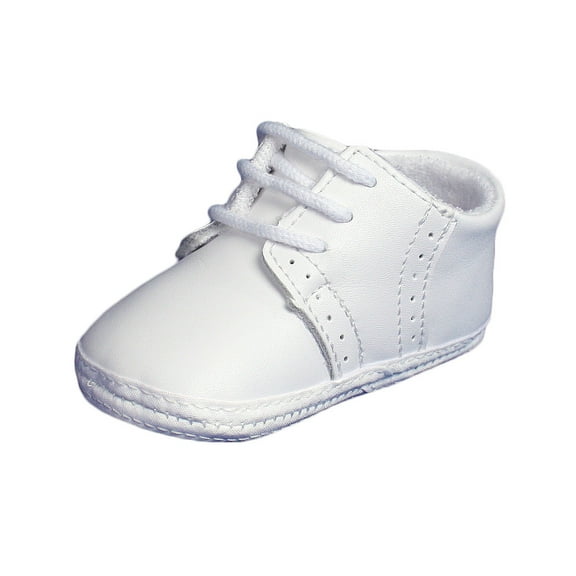 Little Things Mean A Lot Baby Boys All White Genuine Leather Saddle Oxford Crib Shoe with Perforations