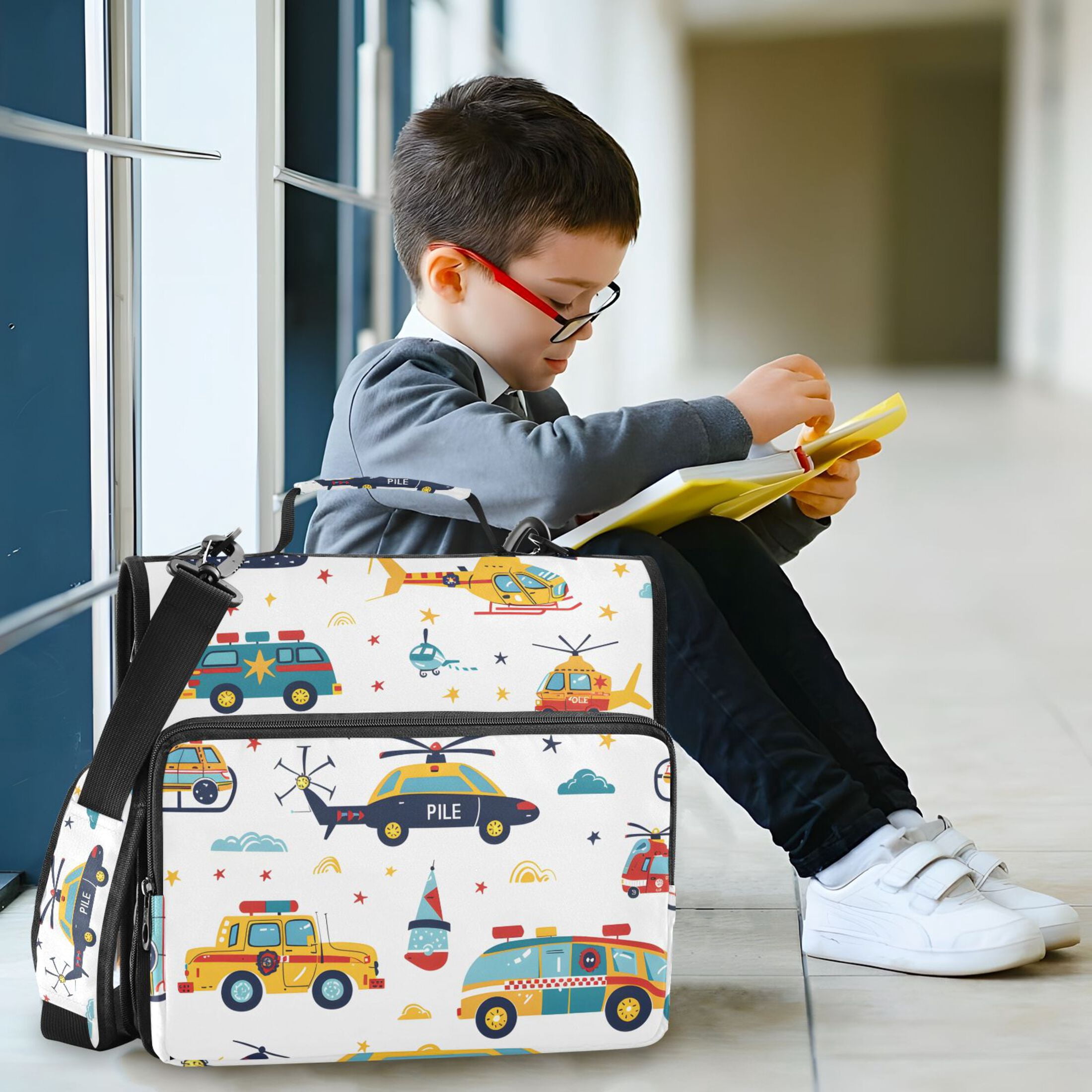 3 Ring Zipper Binder with Shoulder Strap Waterproof Trapper Keeper 2 Inch D-Ring 500 Sheets Capacity Hand Drawn Car Helicopter
