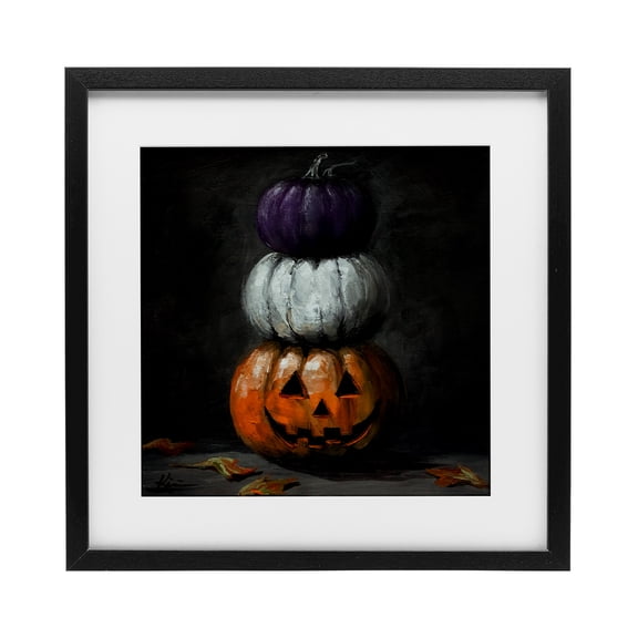 Stupell Industries Vintage Halloween Pumpkin Stack Black Framed Print Under Glass design by Lindsay Kivi Fine Art, 13 x 13
