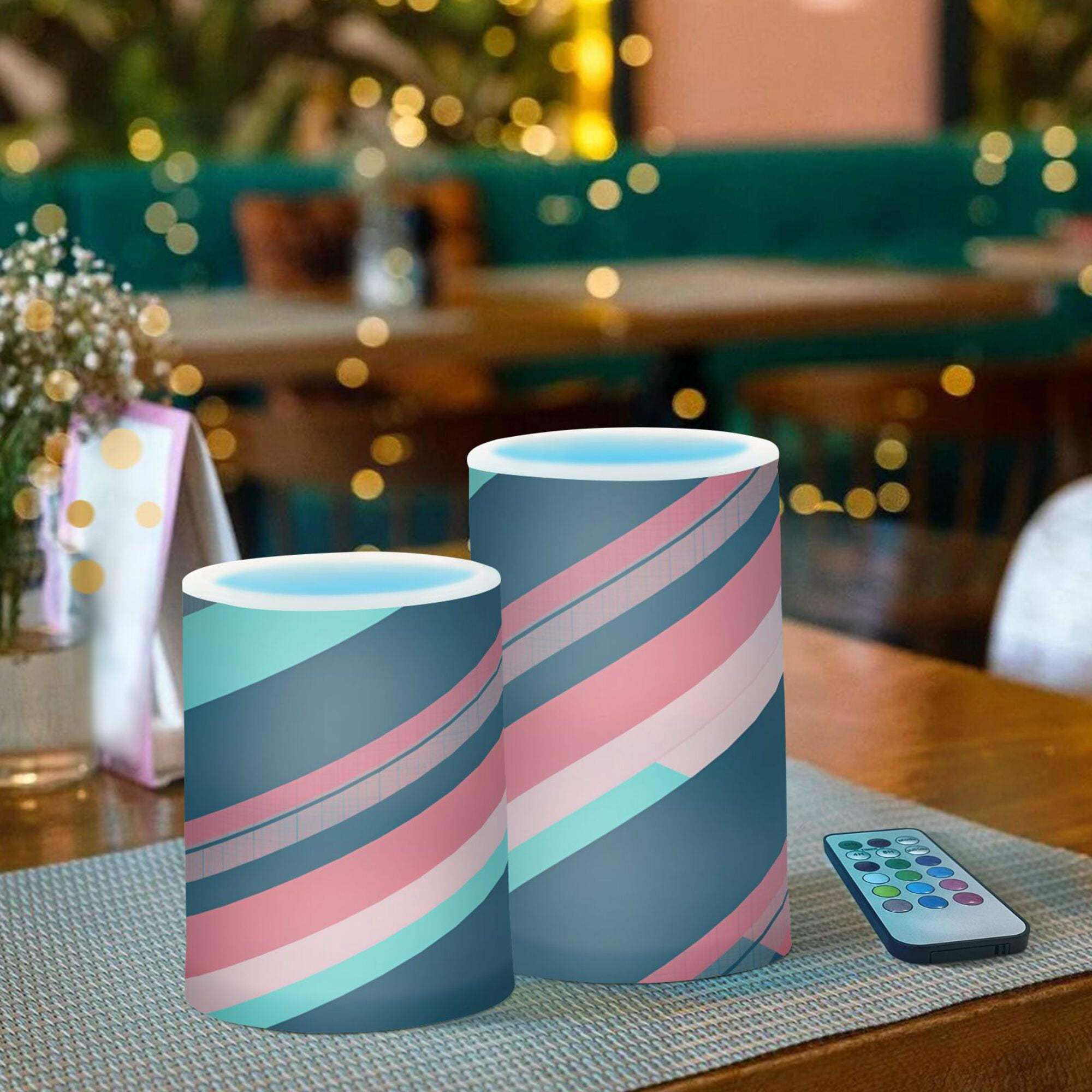 Yayeee Flameless Candles with Remote Flickering Battery Operated Multi Color Changing, Pink Geometric