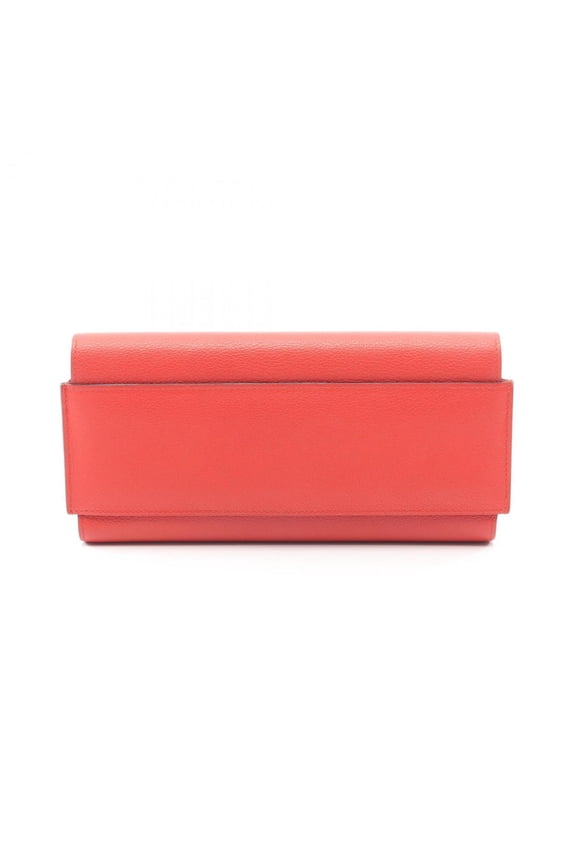 Pre-Owned Hermes Herms Passant Long Bifold Wallet, Leather, Evercolor, Women's, Red
