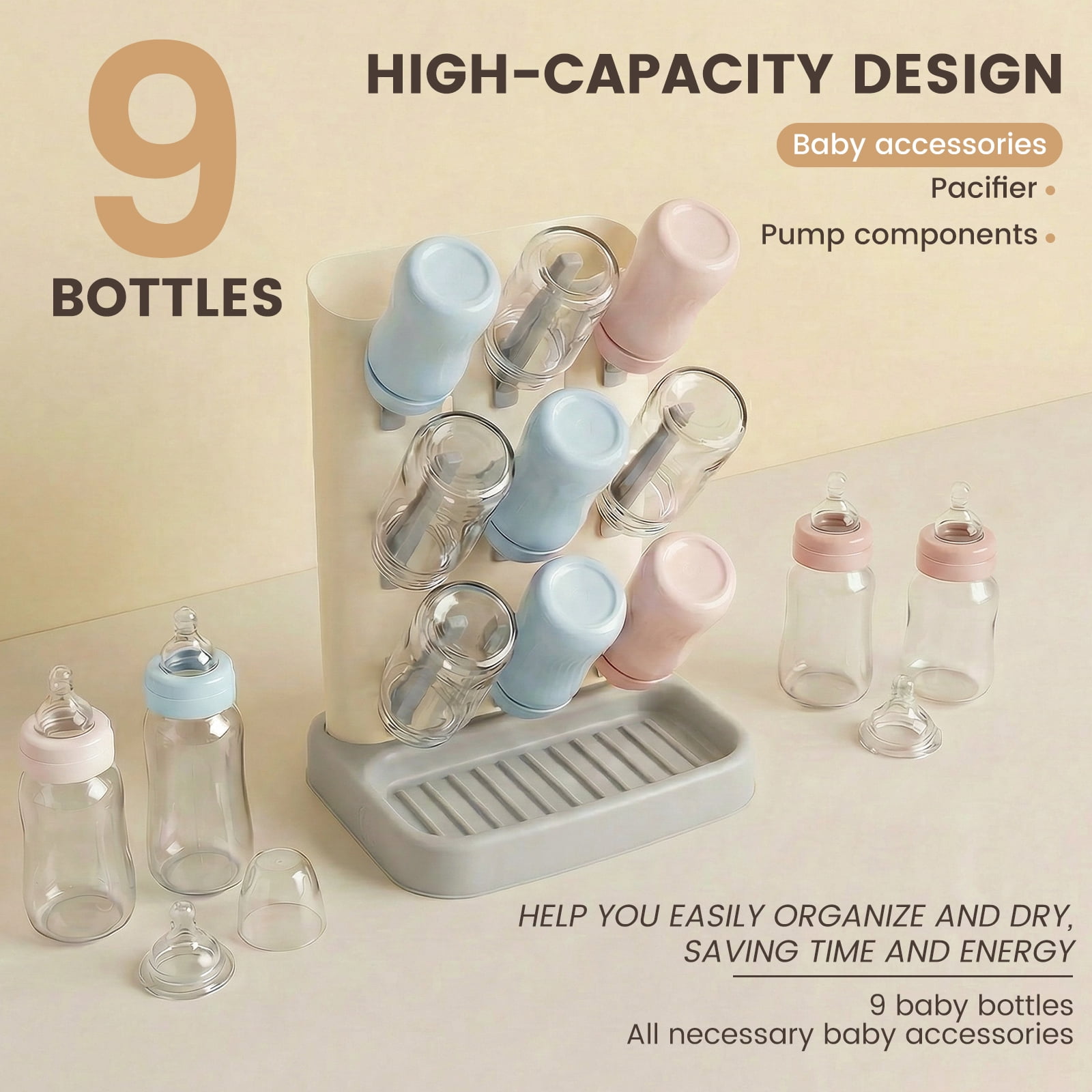 Bottle Drying Rack with 20 Hooks Space Saving Kitchen Bottles Rack Dryer Vertical Bottle Holder Organizer for Countertop Storage Accessories