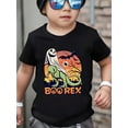 thumbnail image 1 of Halloween T-shirt - Rex Wearing Sheet Red Gradient Halloween Sky & Playful orange Block Letters "Boo Rex" Graphic Boys' T - Shirt, 1 of 6
