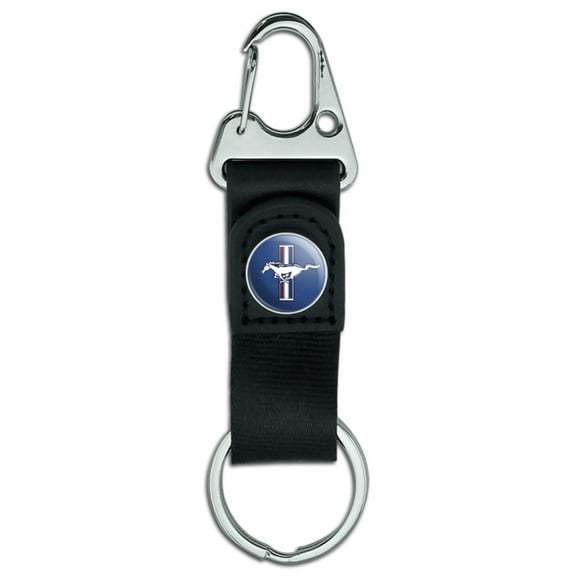 Ford Mustang Logo Keychain with Leather Fabric Belt Clip-On Carabiner