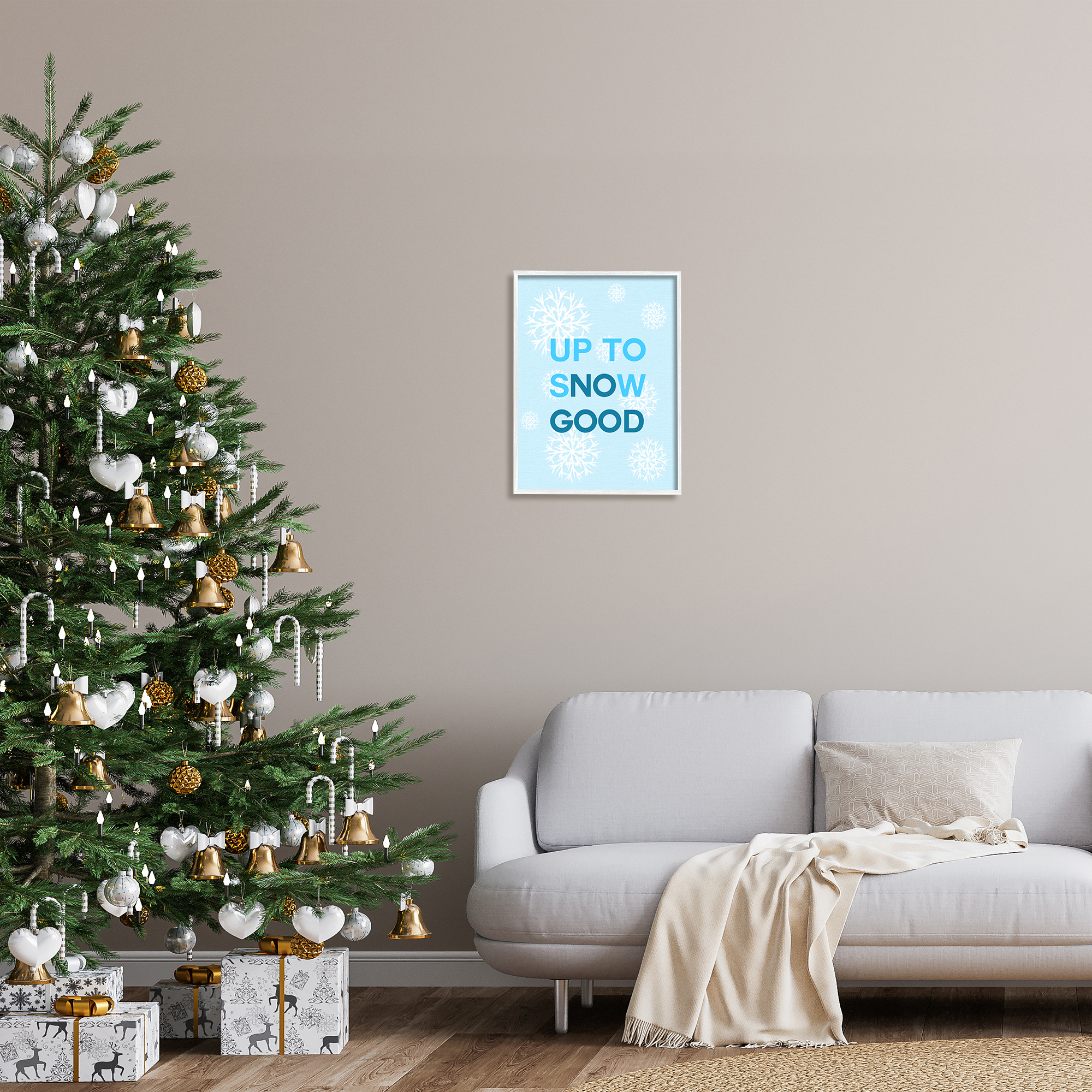 Stupell Industries Up To Snow Good Phrase Holiday Painting White Framed Art Print Wall Art, 16 x 20