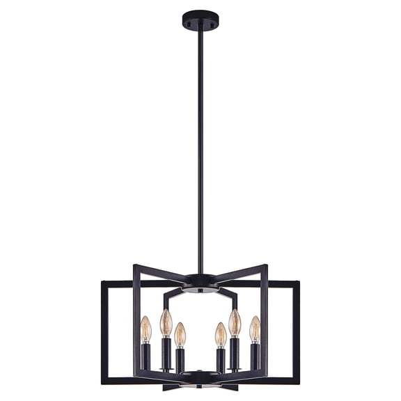 Modern Black Geometric 6-Light Chandelier Industrial Metal Pendant Light 21