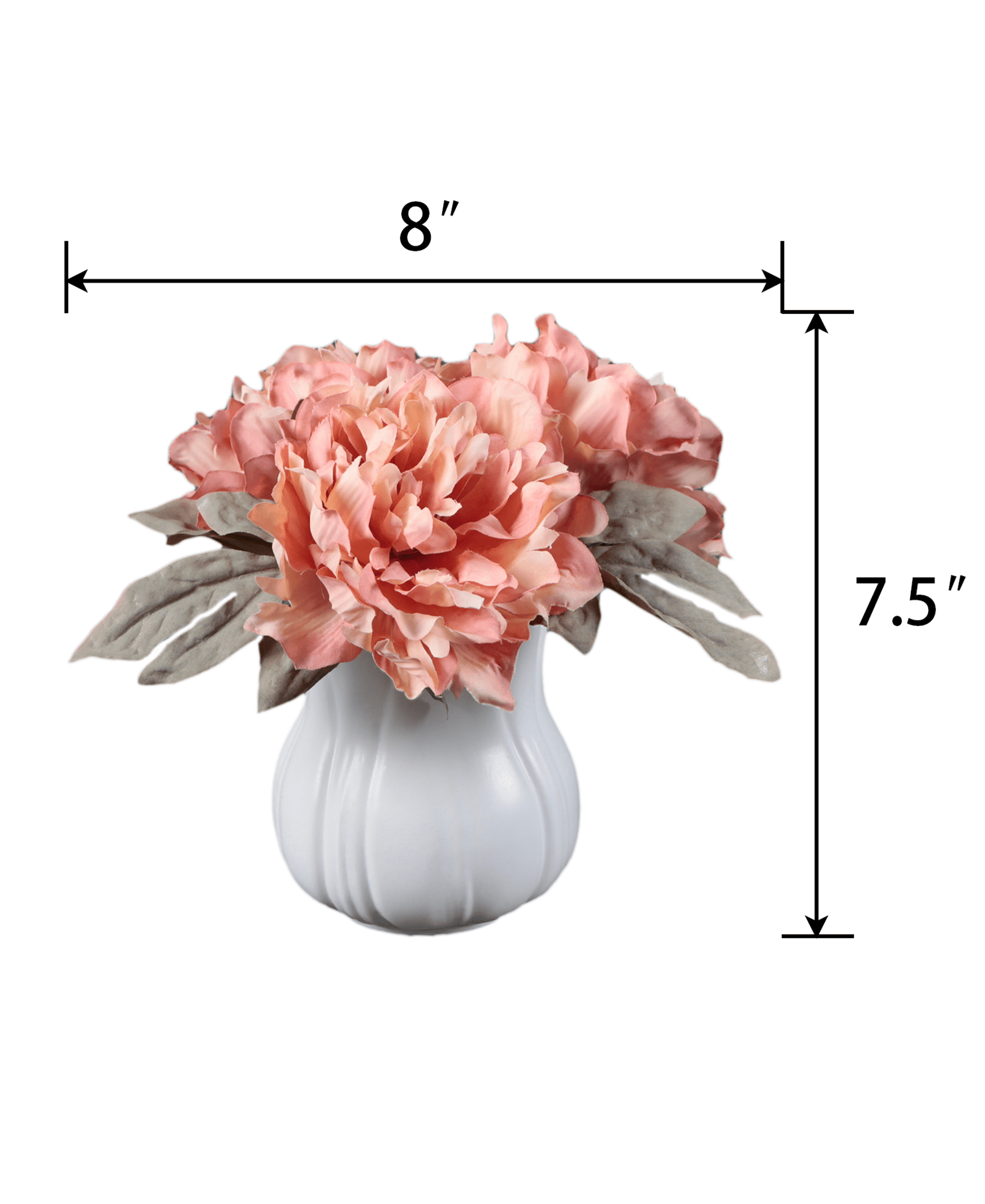 Mainstays 7.5" Artificial Peony Flowers in White Ceramic Tulip Pot – Faux Floral Arrangement for Tabletop Decor, 1 lb