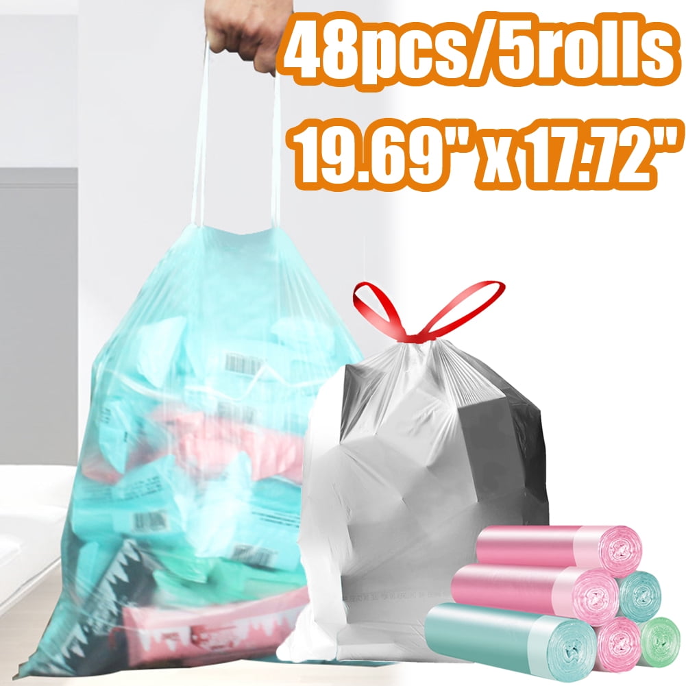 Travelwant 48Pcs/4Rolls Drawstring Trash Bag, Large Garbage Bags Extra