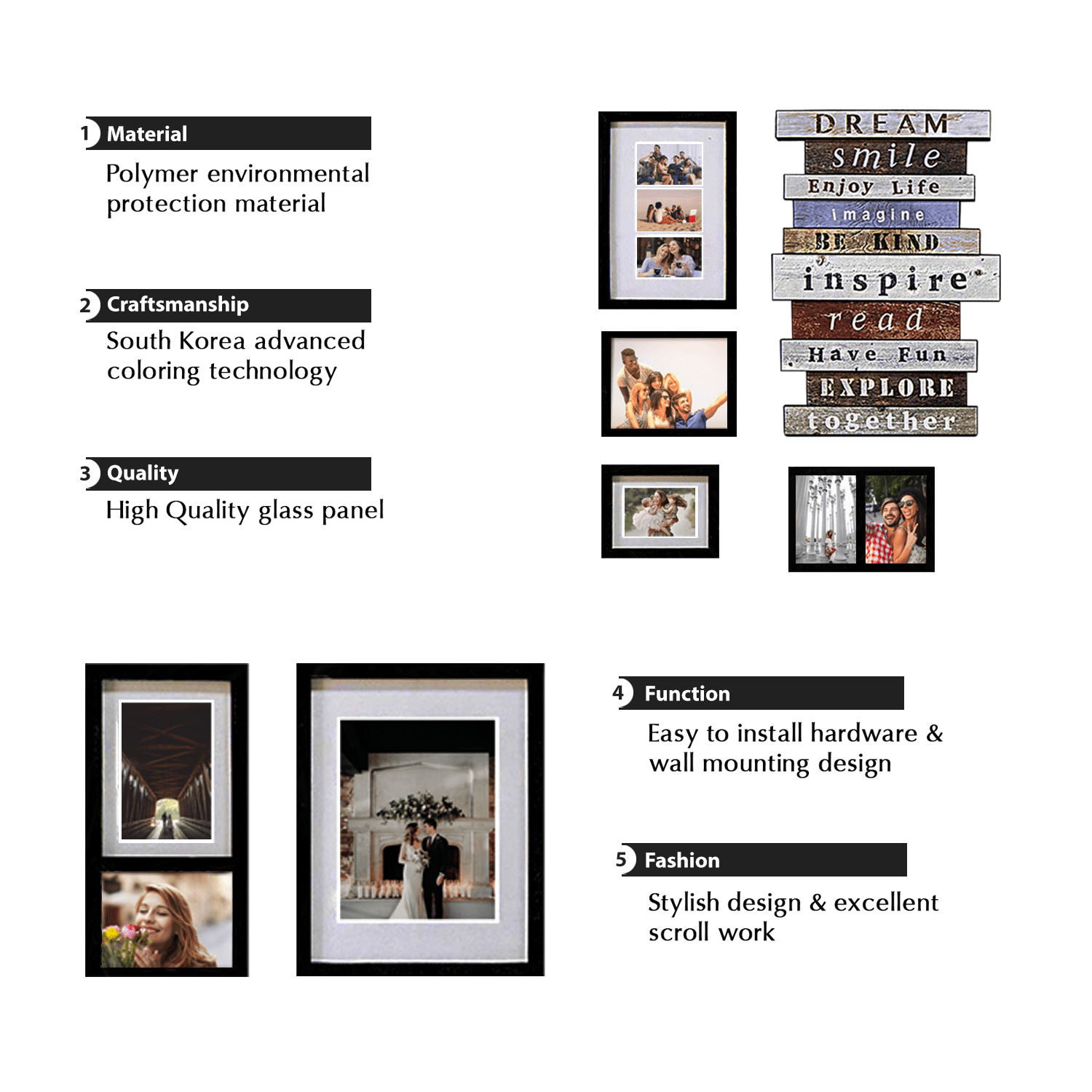 Elegant Photo Frame Complete Set With Decor Accessories | (6 Frame + 1 Accessory)