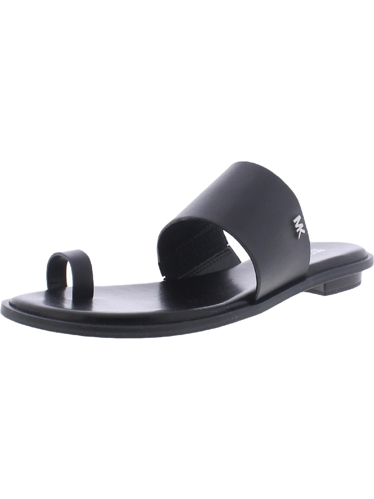 Michael Kors Womens August Leather Toe Loop Flat Sandals Black 6.5