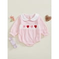 thumbnail image 2 of ZINTAOZT Baby Girl Valentine Outfit Plaid Romper Heart Embroidery Doll Collar Long Sleeve Bodysuit Spring Clothes 0-2T, 2 of 8