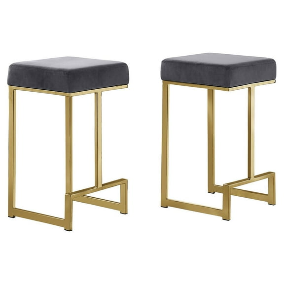 Dorrington Modern Velvet Backless Counter Height Stool in Gray/Gold (Set of 2)