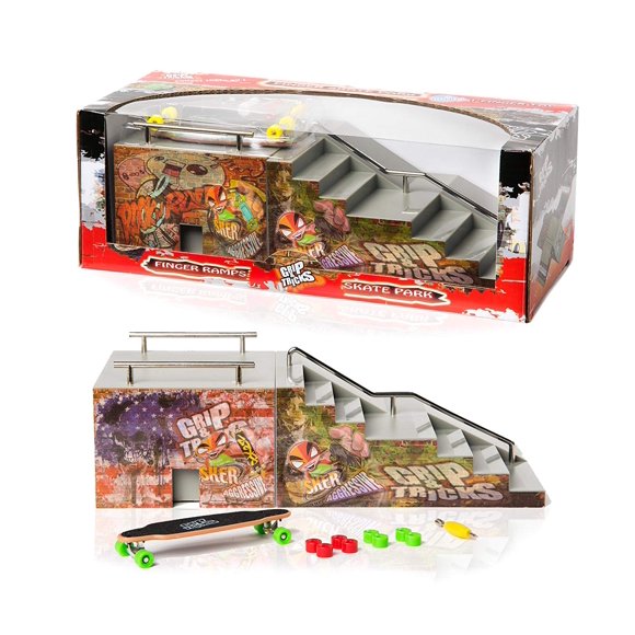 Grip & Tricks FunBox Mini Pro Set with Ramp, Staircase and rails and skateboard