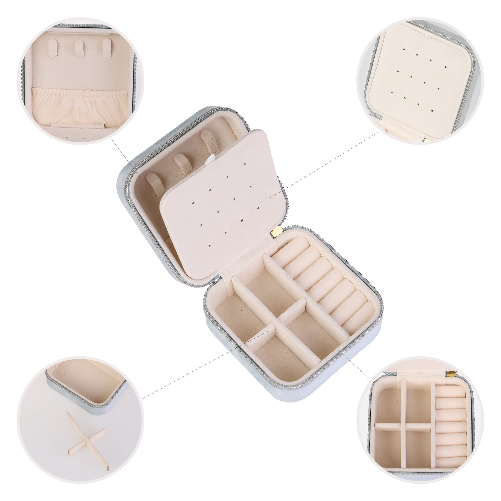 Unique Bargains Travel Jewelry Box Mini Portable Plush Velvet Jewelry Organizer Case Gray