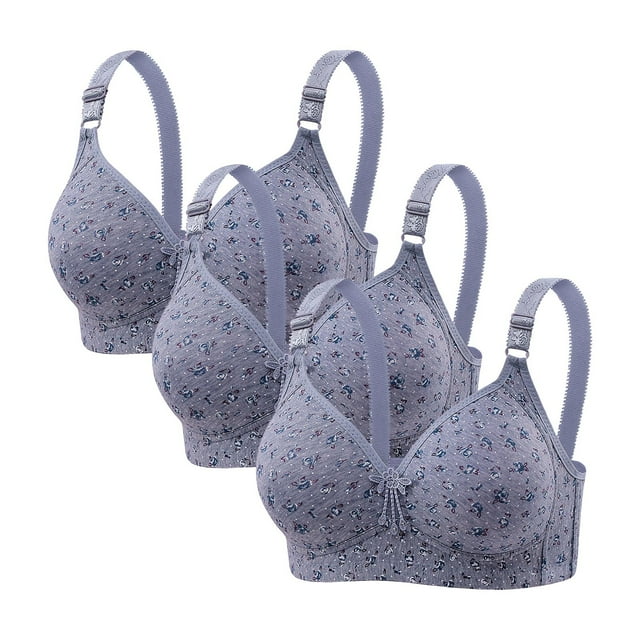 LOVZFMLL Soutien-Gorge pour Femmes Soutien-Gorge Imprimé pour Femmes Sans Armature Rassemblé Grande Taille Grand Bonnet sous-Vêtements pour Femmes 3 Pcs Bleu G