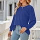 thumbnail image 3 of Blusa de manga abombada Top suelto manga larga cuello redondo Tops para mujer para fiestas escuelas oficinas citas trabajos azul XXL, 3 of 8