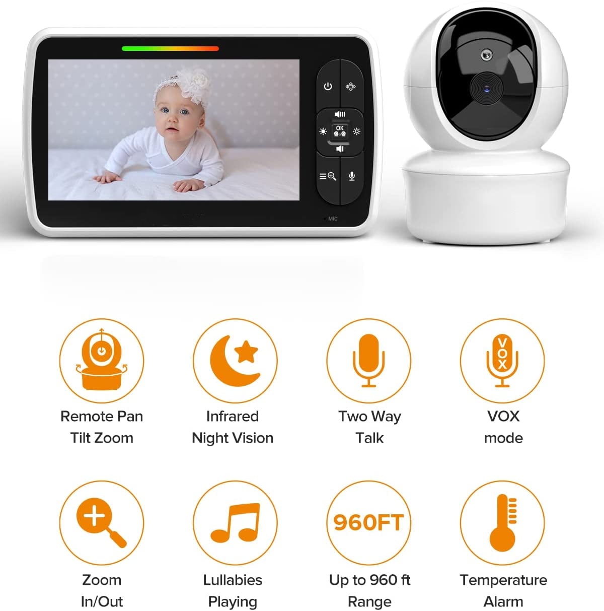 Baby Monitor, Video Baby Monitor with Camera and Audio Samzuy 1080P 5 HD
