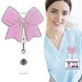 thumbnail image 2 of Pink Bow Badge Reel Retractable | Cute ID Badge Holder with Alligator Clip for Nurse, Medical Worker, Nursing Student, Teacher | Fun & Personalized Design, 2 of 9