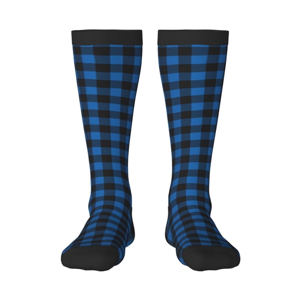 Balery Blue Black Plaid Calcetines novedosos Calcetines deportivos Calcetines hasta la rodilla Calcetines de algodón Calcetines originales y geniales