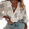 thumbnail image 1 of Women Button-down Ruffle Shirt Solid Color V-neck Long Sleeve Blouse, 1 of 6