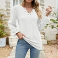 thumbnail image 3 of Scyoekwg Casual Tops for Women V-Neck Ring Hole Eyelet Tops Solid Color Fall Tops Trendy Loose Lightweight Long Sleeve T Shirts Pullover (White,XXL), 3 of 6