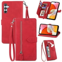 CoverTrend for Samsung Galaxy S24 5G Case Wallet for Women,Embossed PU Leather Protective Cover Magnetic Wrist Strap Zipper Card Holder Flip Phone Case with Hand Strap for Samsung Galaxy S24 5G,Red