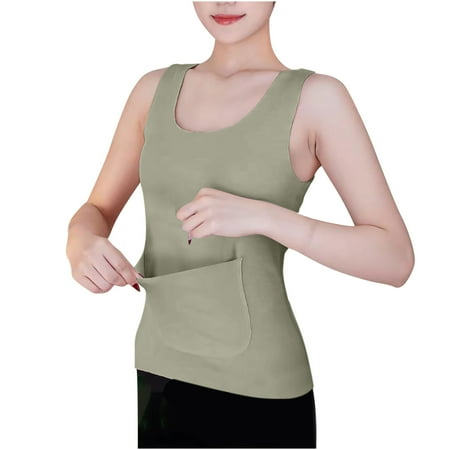 Tank Tops for Women Plus Size under $5 Warm Plush Double Pocket Underwear German Velvet Slim Bottom Top