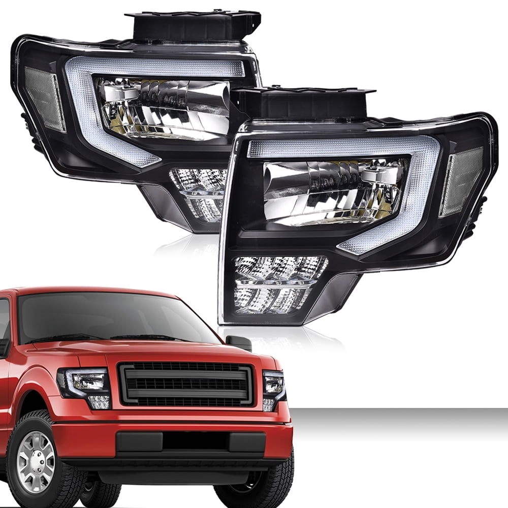 PIT66 LED Headlight, Fit For 2009-2014 Ford F150 F-150 Truck LED DRL Projector Headlamps Black/Clear