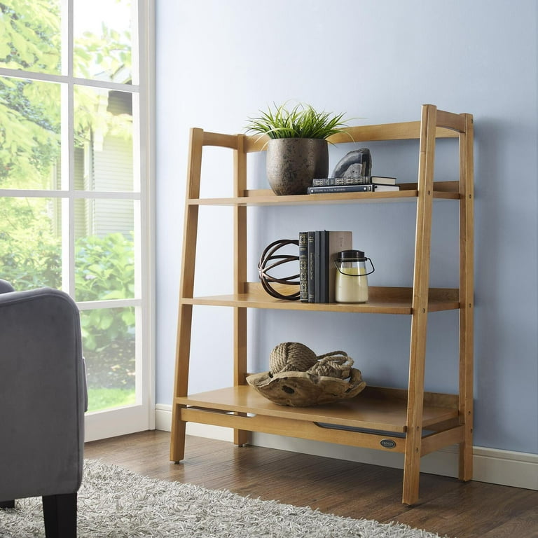 Wide Ladder Bookcase Tiered Shelving Unit Modern Storage