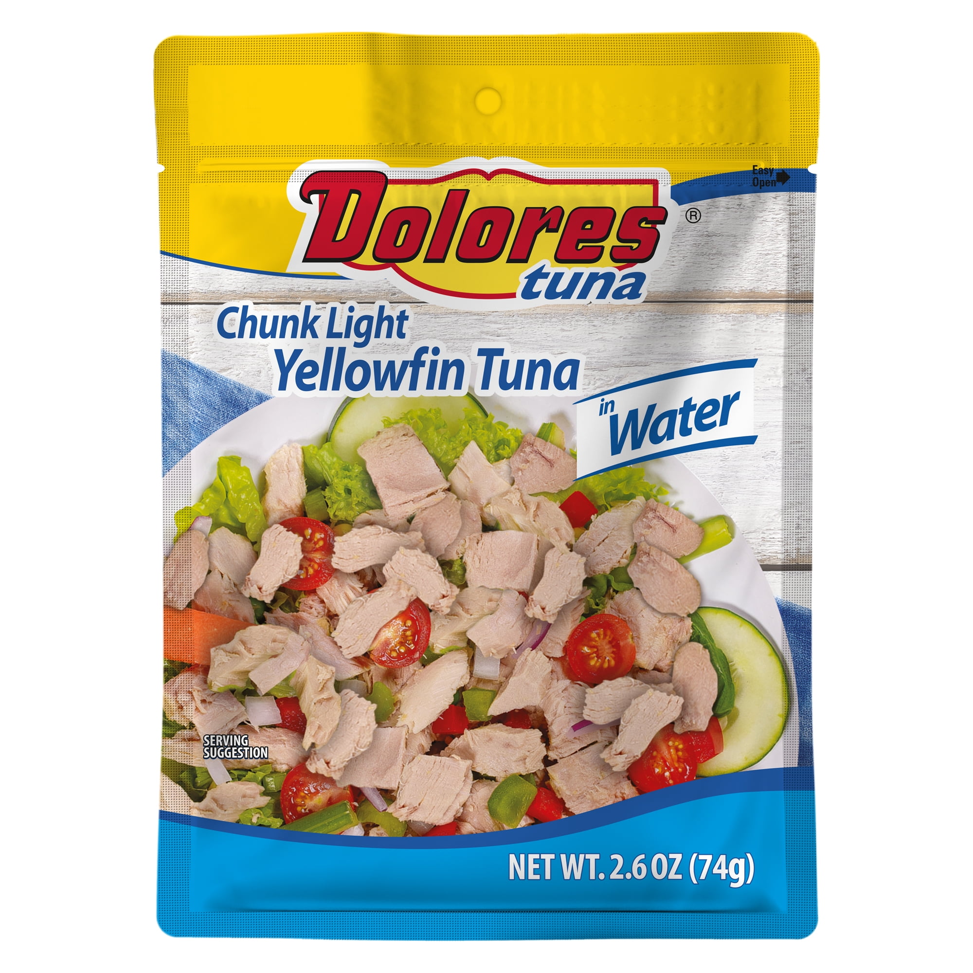 (6 pack) Dolores Chunk Light Yellowfin Tuna in Water, 17g Protein, 2.6 oz Pouch