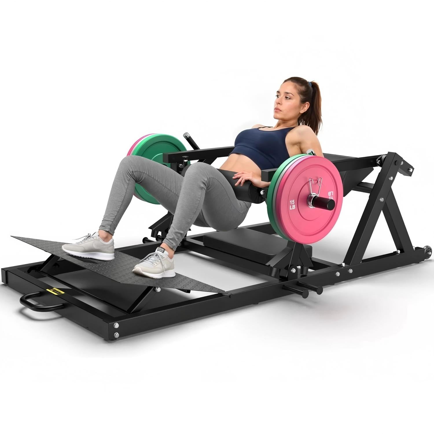 MITONOS 800LBS Hip Thrust Machine, Plate‑Loaded Glute Drive Glute Bridge Trainer with Band Pegs, Padded Back Support & Safety Limiter, Home Gym Strength Training Equipment for Glute Muscle Building