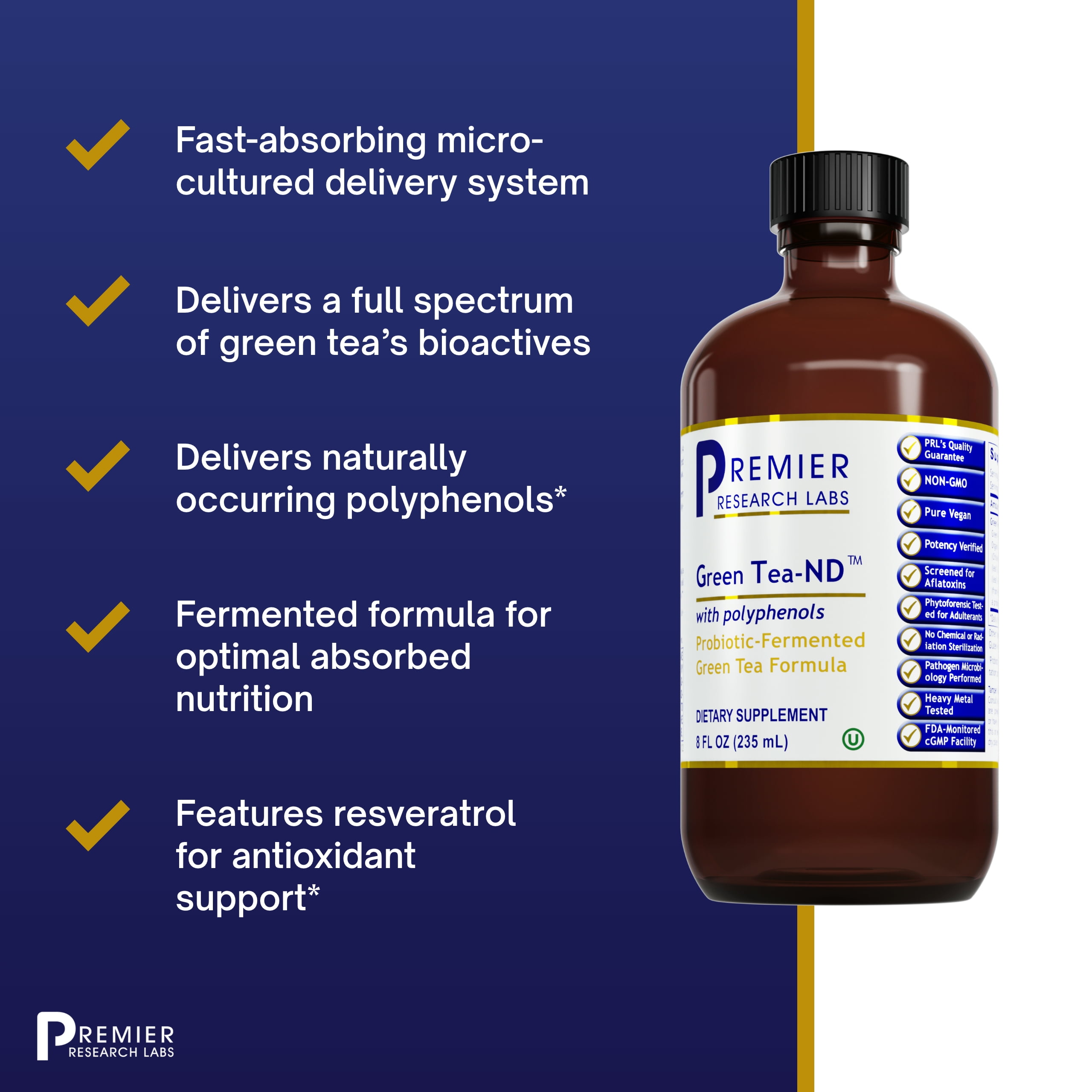 Premier Research Labs Green Tea-ND - Green Tea Extract, Organic Chlorella, Cilantro, Parsley & Resveratrol - Probiotic-Fermented Formula - 8 fl oz