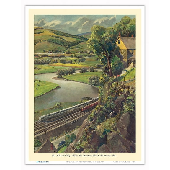 Mohawk Valley - Where the Mountains Part to Let America Pass - New York Central System - Vintage Railroad Travel Poster by Belck c.1950 - Master Art Print (Unframed) 9in x 12in