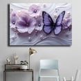 thumbnail image 4 of Mudket Purple Flower & Butterfly with Pearl and Diamond Canvas Wall Art, Floral Wall Decor, Framed Ready to Hang Artwork for Living Room Bedroom Luxury Decor - 12"L x 8"W, 4 of 10