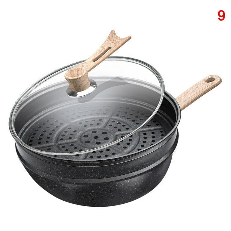 Frying Pan with Lid Non-Stick Granite Small Frying Pan Wok Multifunctional  Easy to Clean for Kitchen 2