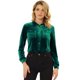 thumbnail image 1 of INSPIRE CHIC Blusa de manga larga con bolsillo delantero y cuello de punta para mujer, camisa de terciopelo de trabajo con botones Verde oscuro XL, 1 of 5