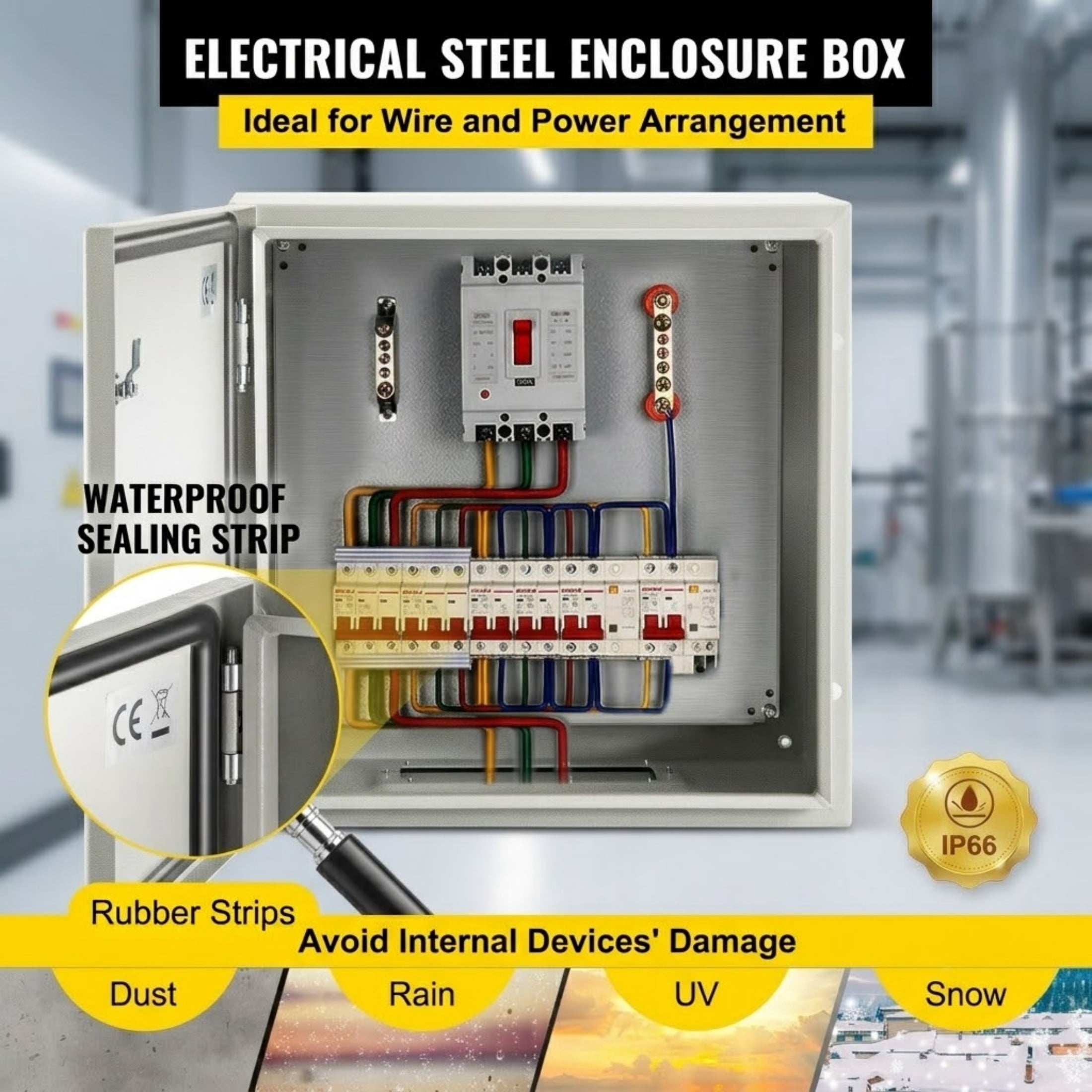 24" x 24" x 8" NEMA 4X Steel Electric Enclosure, IP66 Waterproof Metal Electrical Box with Mounting Plate, Indoor/Outdoor Use