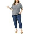 thumbnail image 2 of Agnes Orinda Women's Plus Size T-Shirts Notched V Neck Rolled Short Sleeve Soft Casual Summer Tees Tops 2025 1X Gray, 2 of 6