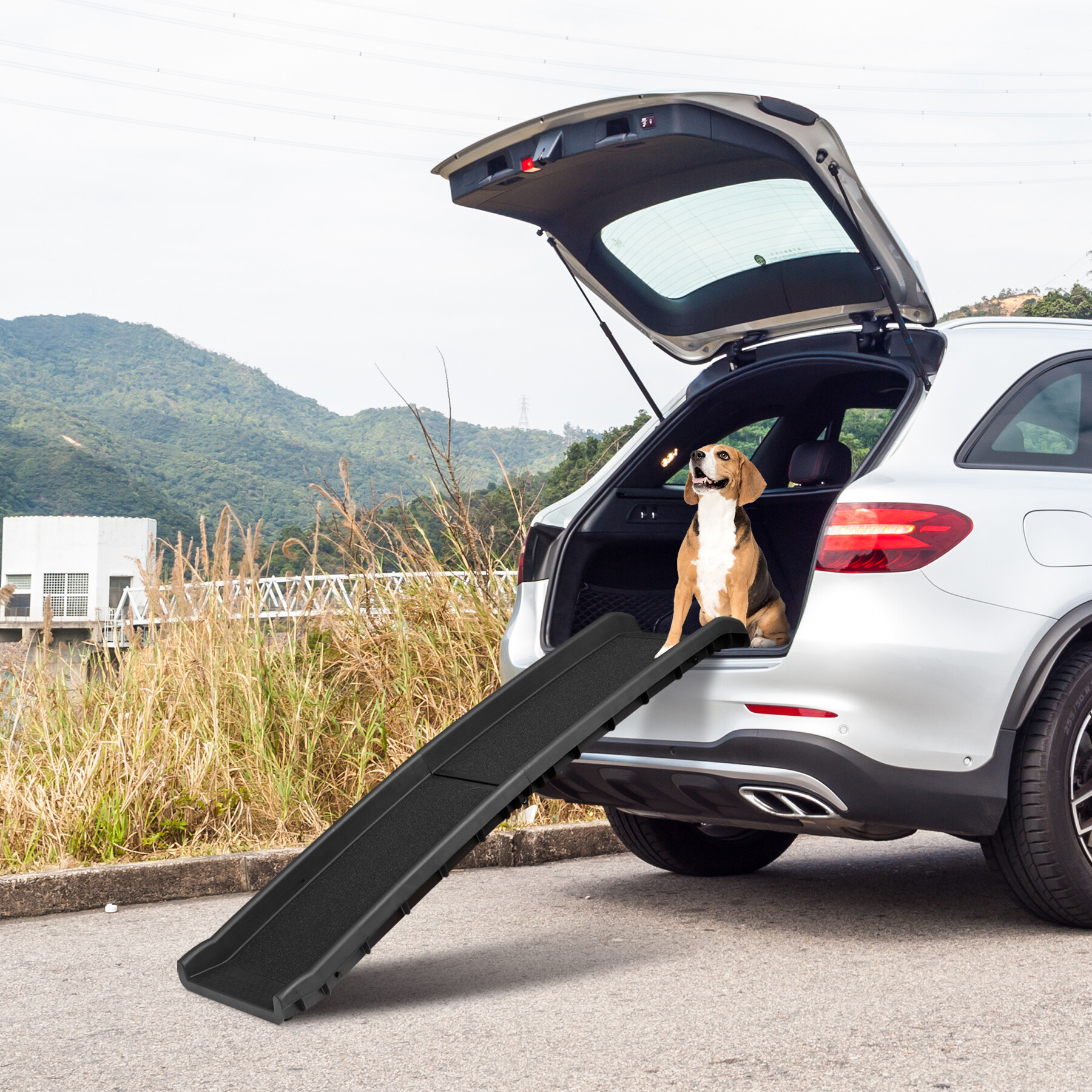 Segawe Foldable Pet Ramp For Cars, Trucks & SUVs – Converts To Stairs, 200 Lbs Capacity